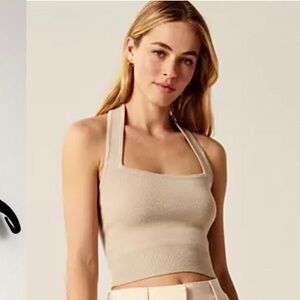 Abercrombie & Fitch - Elevated Knit Slim Halter Tank - Size Small - tan beige